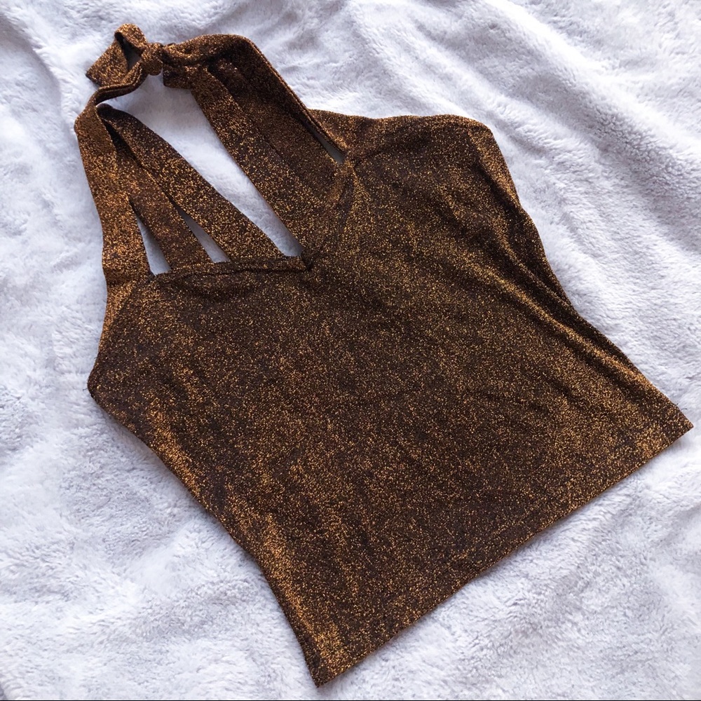 Gold sparkly strappy crop top